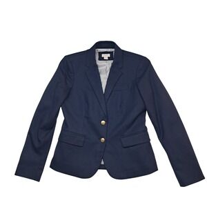 J. Crew Factory Blazer Women's 2 Navy Blue Wool Blend Preppy Old Money Schoolboy
